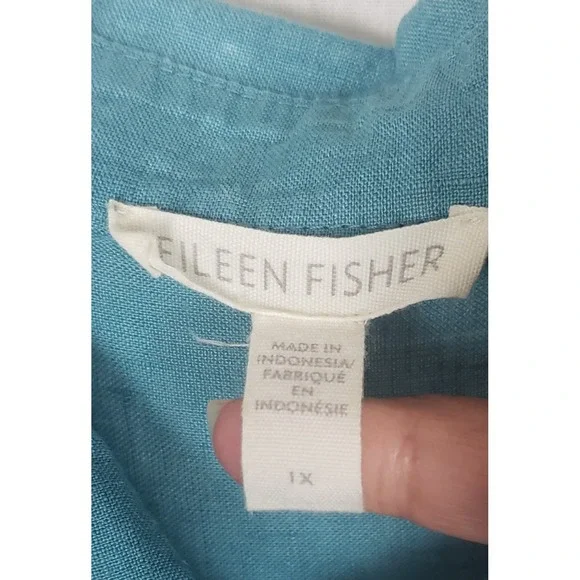 Eileen Fisher Plus 1X Blue 100% Organic Linen Button Down Shirt Sustainable - Picture 3 of 9